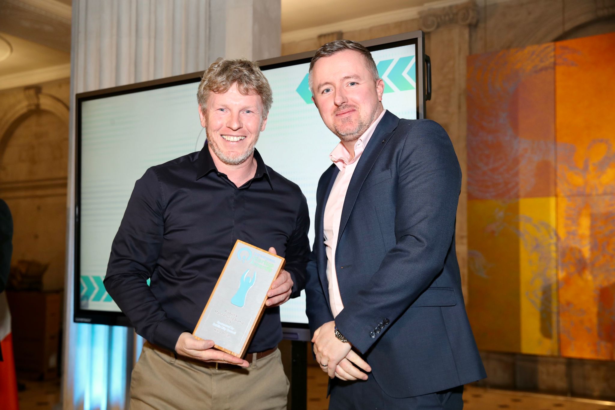 Product & Manufacturing Startup Gold winner Hibra Design — Michael with sponsor Ross Curley of Dublin City Council